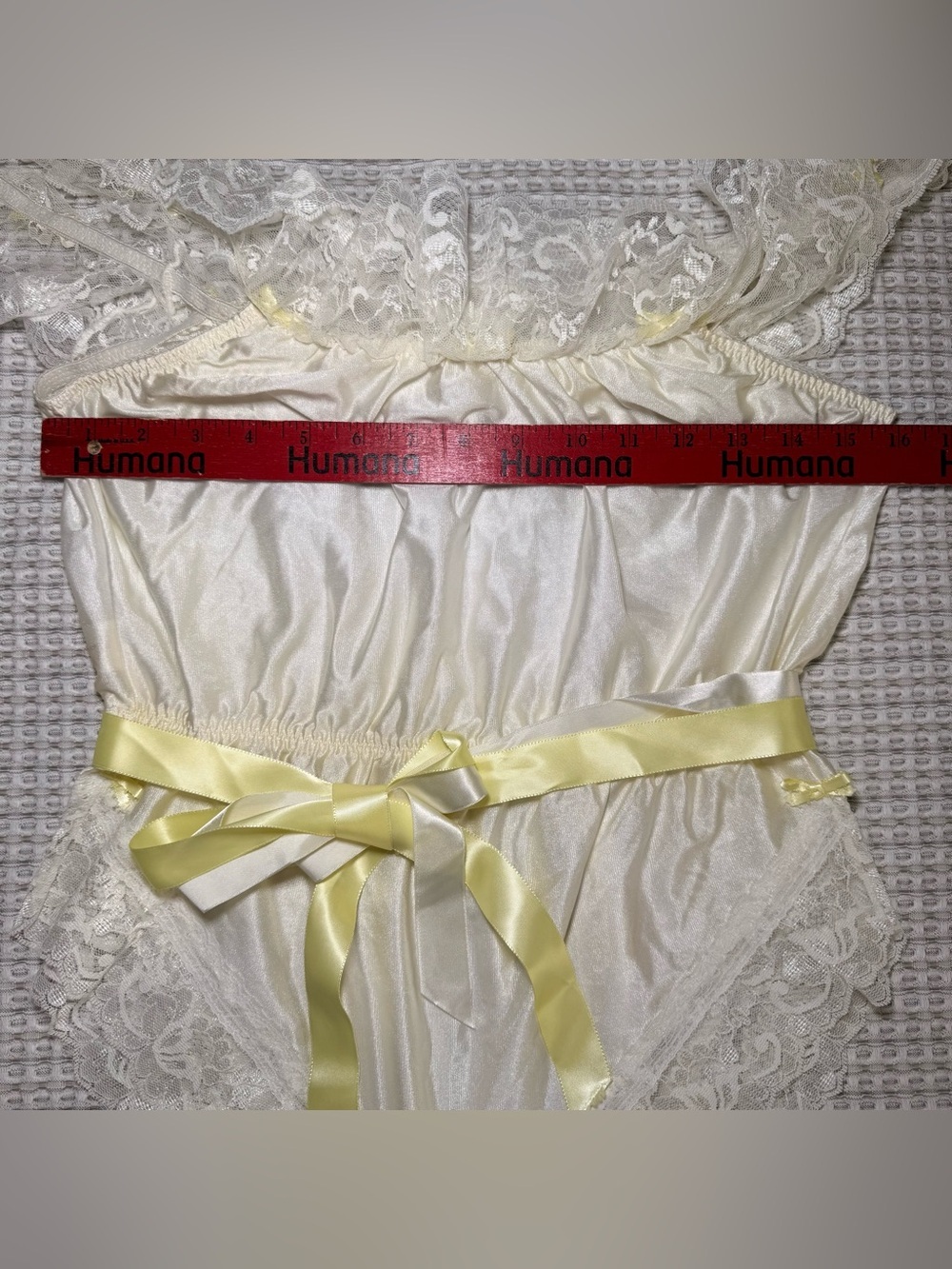 Vintage 80’s Off The Shoulder Teddy Lace Romper Lingerie Ruffles Satin Boudoir - Picture 5 of 7